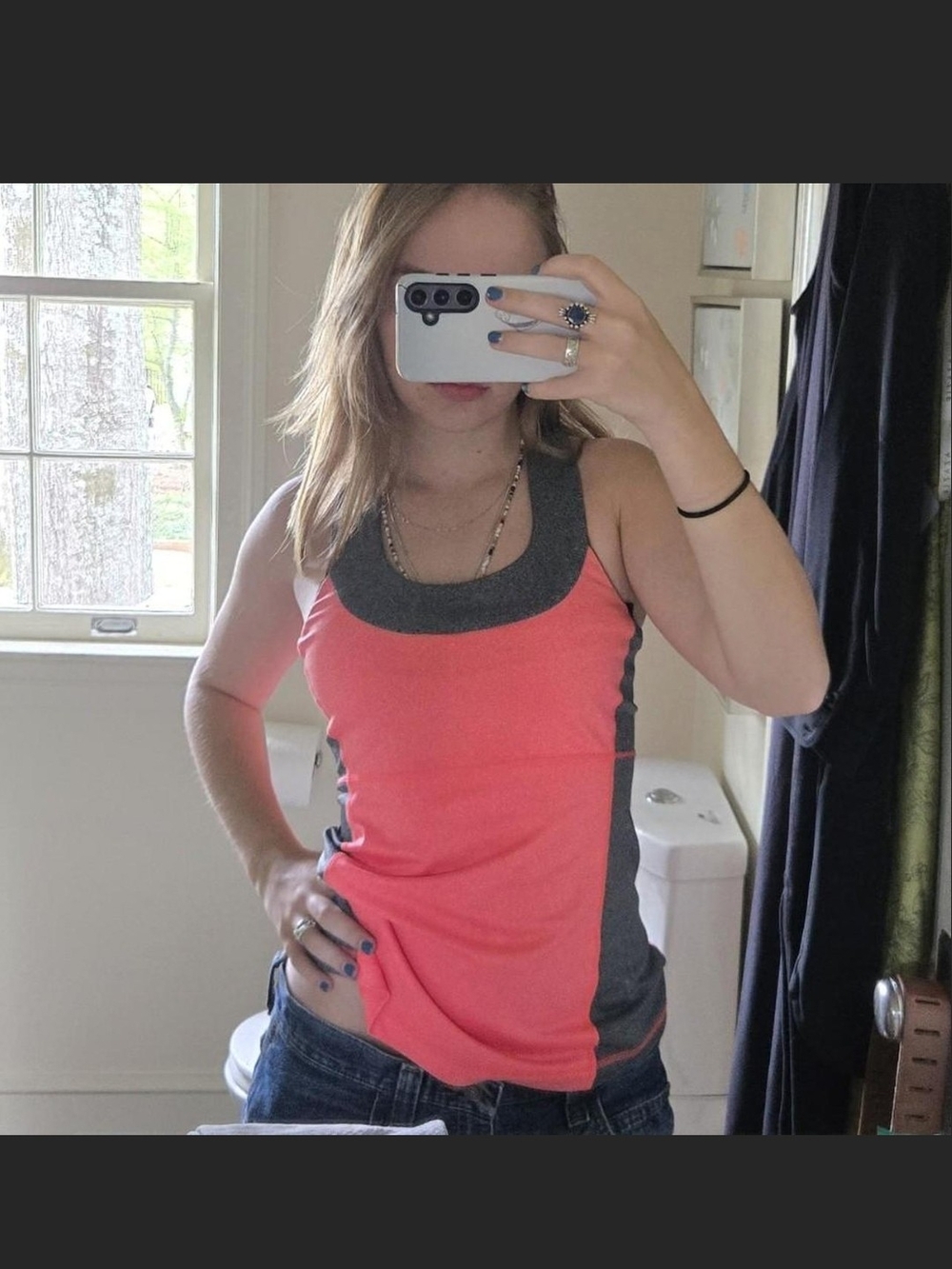 Neon Coral Sleeveless Tank with Charcoal Trim